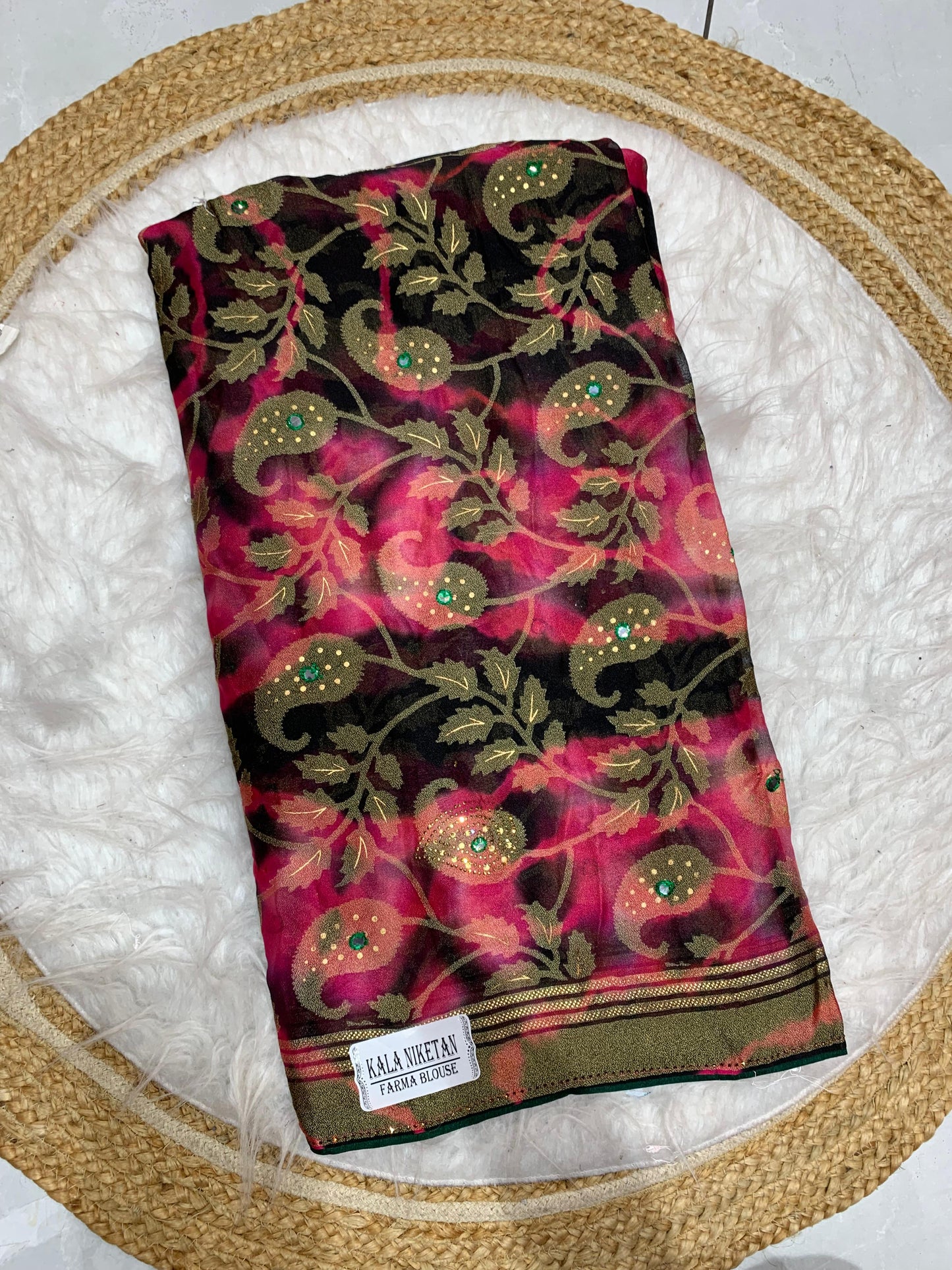 RF-KALA NIKETAN-8 FANCY FABRIC SAREE WITH BRASO PRINT, BOLLYWOOD STYLE PRINT SAREE WITH HEAVY STONE WORK WITH JACKQUARD BORDER WITH HEAVY FIRMA BLOUSE