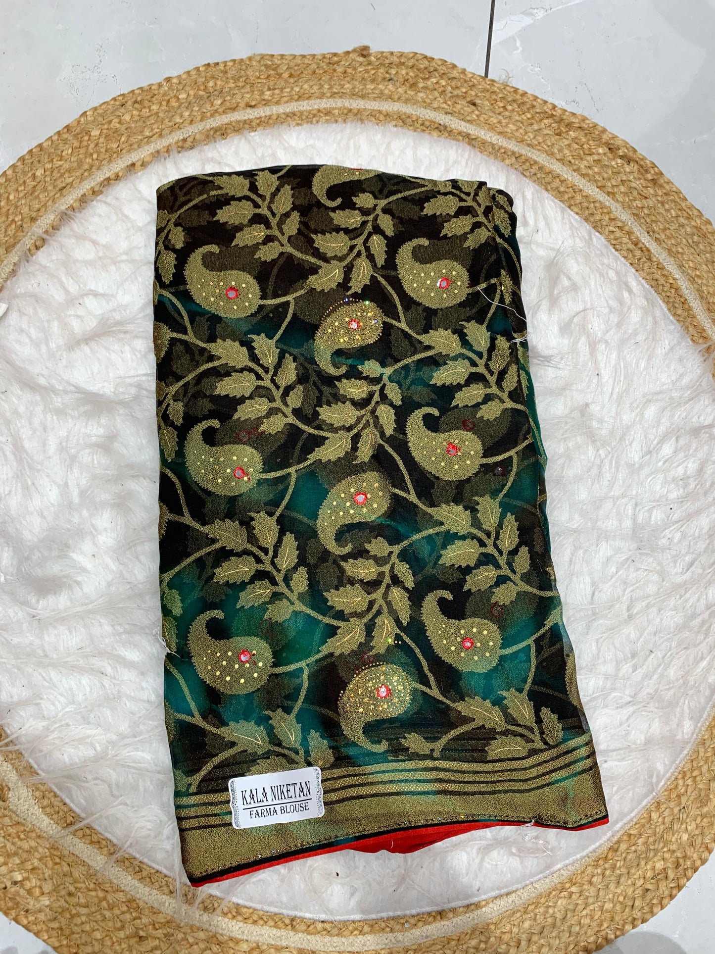 RF-KALA NIKETAN-8 FANCY FABRIC SAREE WITH BRASO PRINT, BOLLYWOOD STYLE PRINT SAREE WITH HEAVY STONE WORK WITH JACKQUARD BORDER WITH HEAVY FIRMA BLOUSE