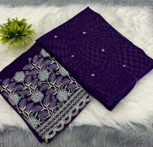 NN-2033 Georgette fabric with smoke work with gliter butti work allover saree