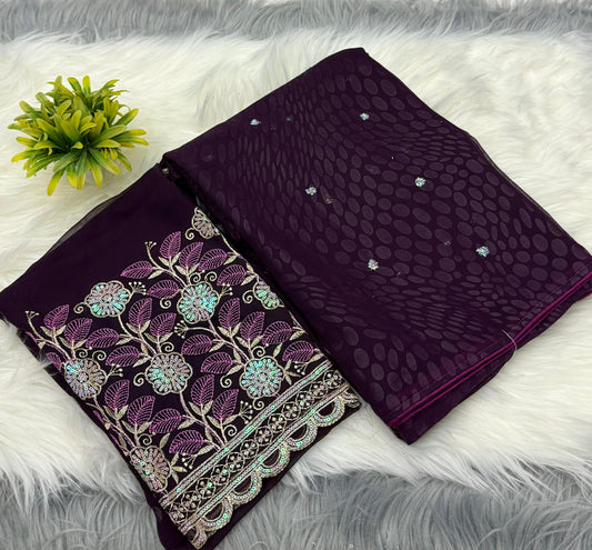 NN-2033 Georgette fabric with smoke work with gliter butti work allover saree