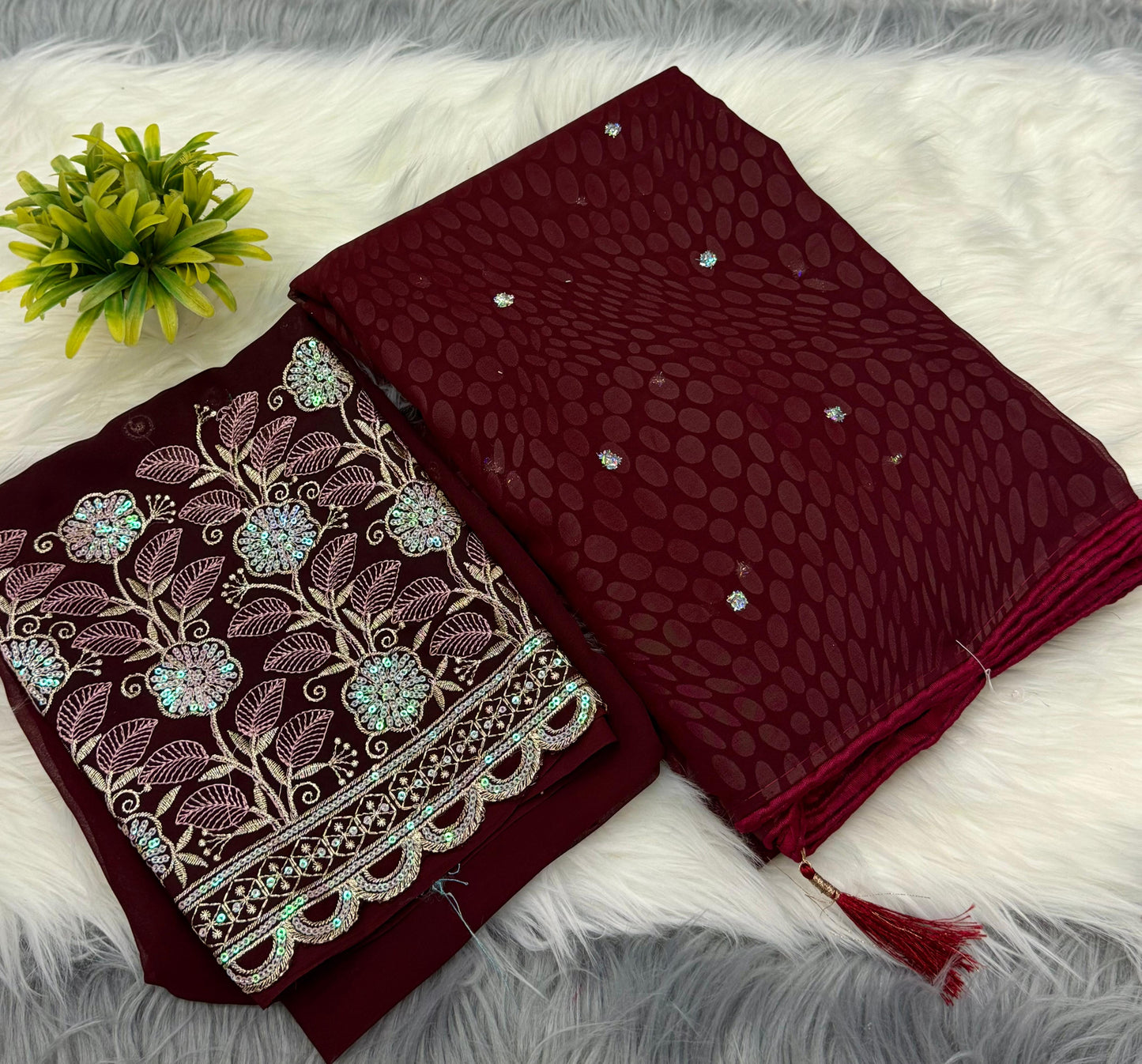 NN-2033 Georgette fabric with smoke work with gliter butti work allover saree