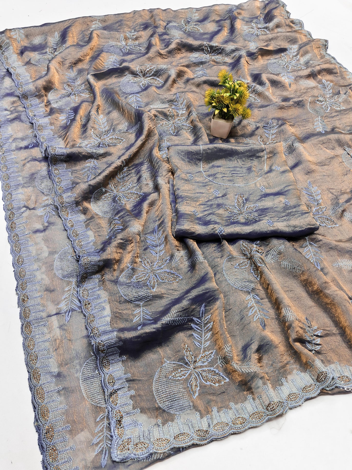 DF-RAKSHA-BHANDHAN TWO TONE FENDI SAREE WITH WHOLE THREAD WORK BEAUTIFUL DESIGN WITH DMC SIROSKI ON BORDER