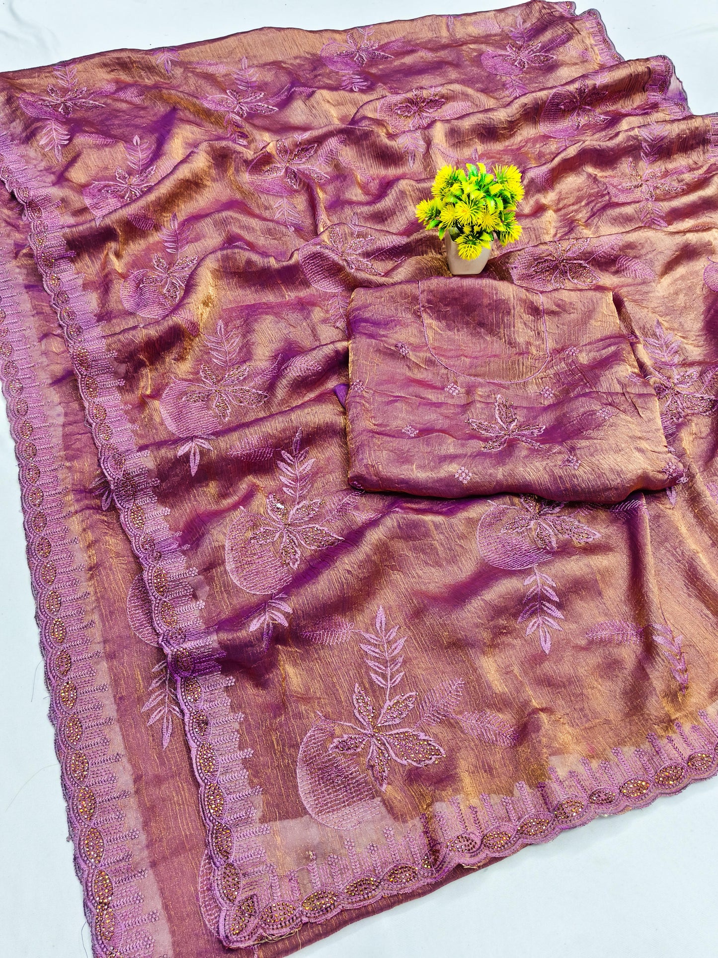 DF-RAKSHA-BHANDHAN TWO TONE FENDI SAREE WITH WHOLE THREAD WORK BEAUTIFUL DESIGN WITH DMC SIROSKI ON BORDER