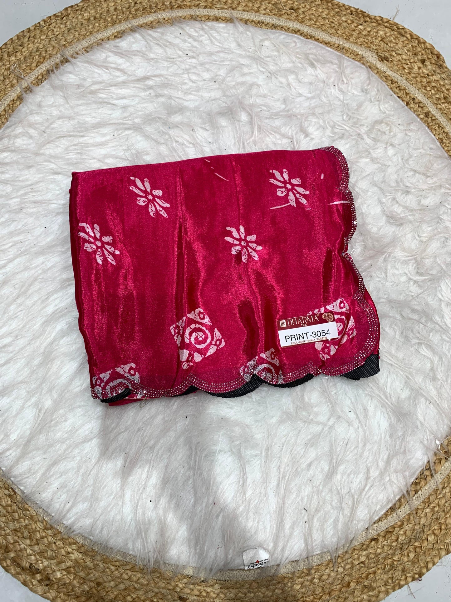 PRINT-3054 PREMIUM CHINON SAREE WITH 6.30 MTR CUT WITH BEAUTIFUL DESIGN WITH SIROSKI WITH CUTWORK