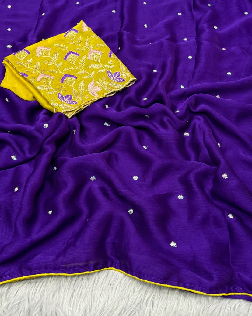 NN-2035 Suru chiffon Fabric with heavy emboridery work allover saree with piping border with tassels