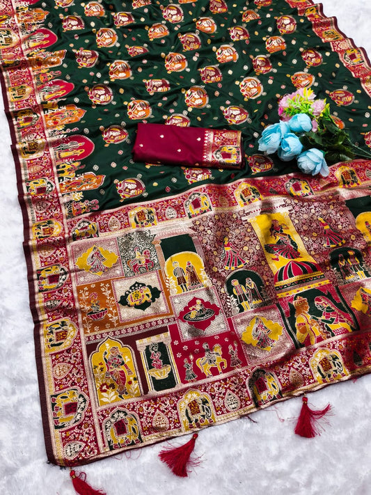 AJ-POSITION-BHARAT SOFT SILK SAREE WITH POSITION PRINT STYLE WEAVING DESIGN HEAVY WORK WITH RICH PALLU WITH TASSELS