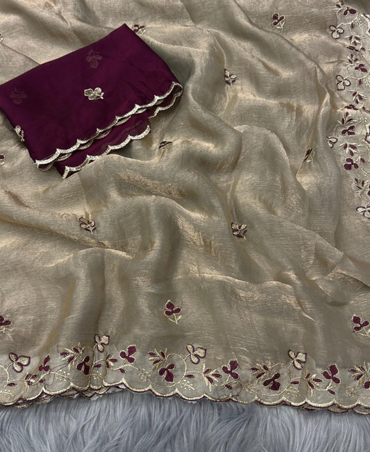 NN-2038 Space silk fabric with C-pallu embroidary work with Rangoli blooming fabric with with work blouse