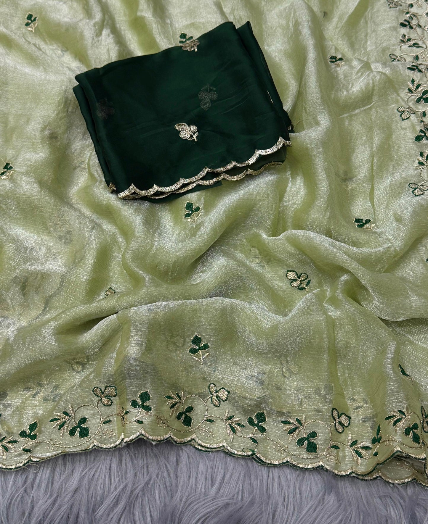 NN-2038 Space silk fabric with C-pallu embroidary work with Rangoli blooming fabric with with work blouse