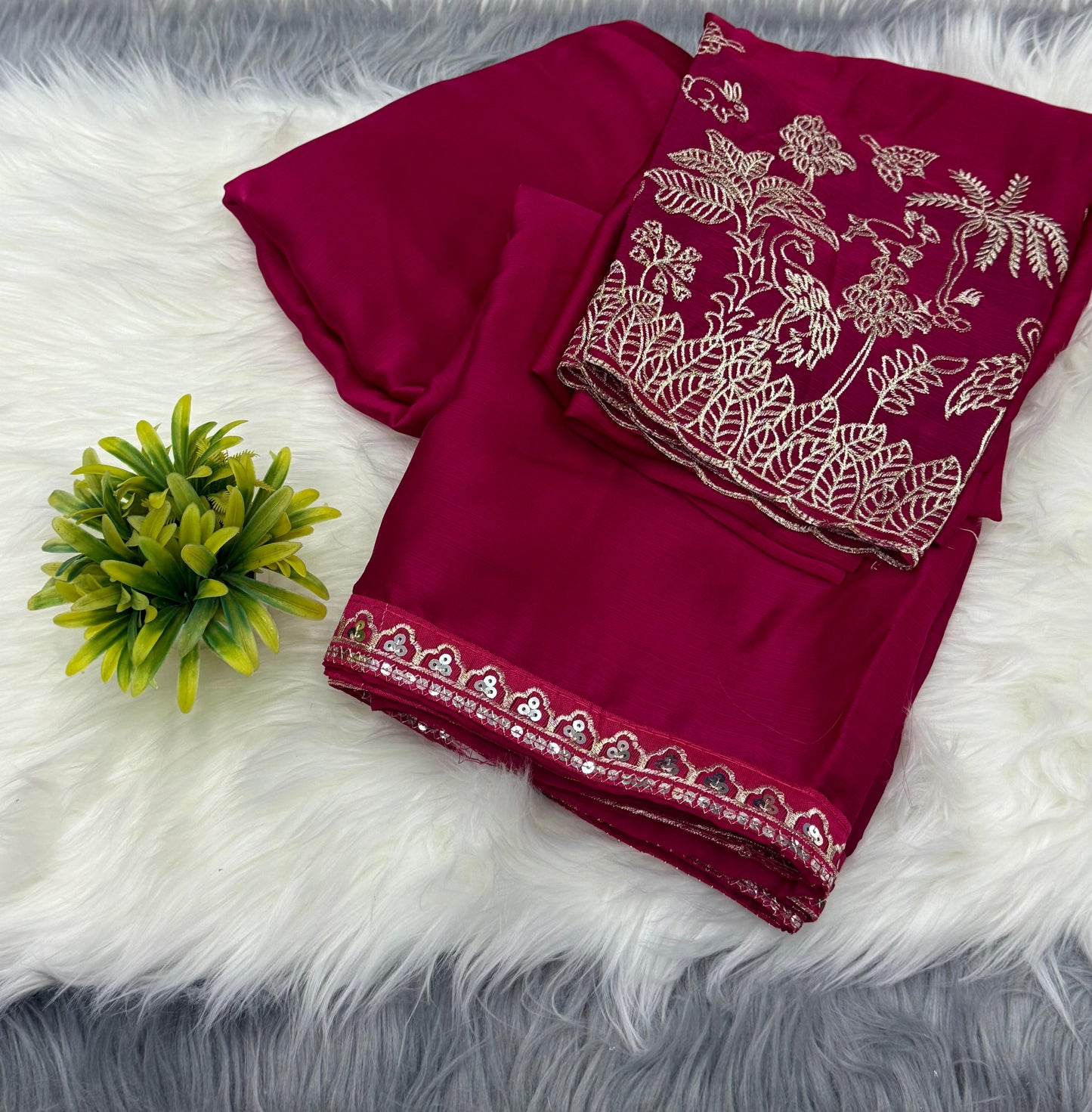 NN-2040 SATIN SILK SAREE WITH BEAUTIFUL SEQUENCE EMBORIDERY BORDER WITH HEAVY WORK BLOUSE