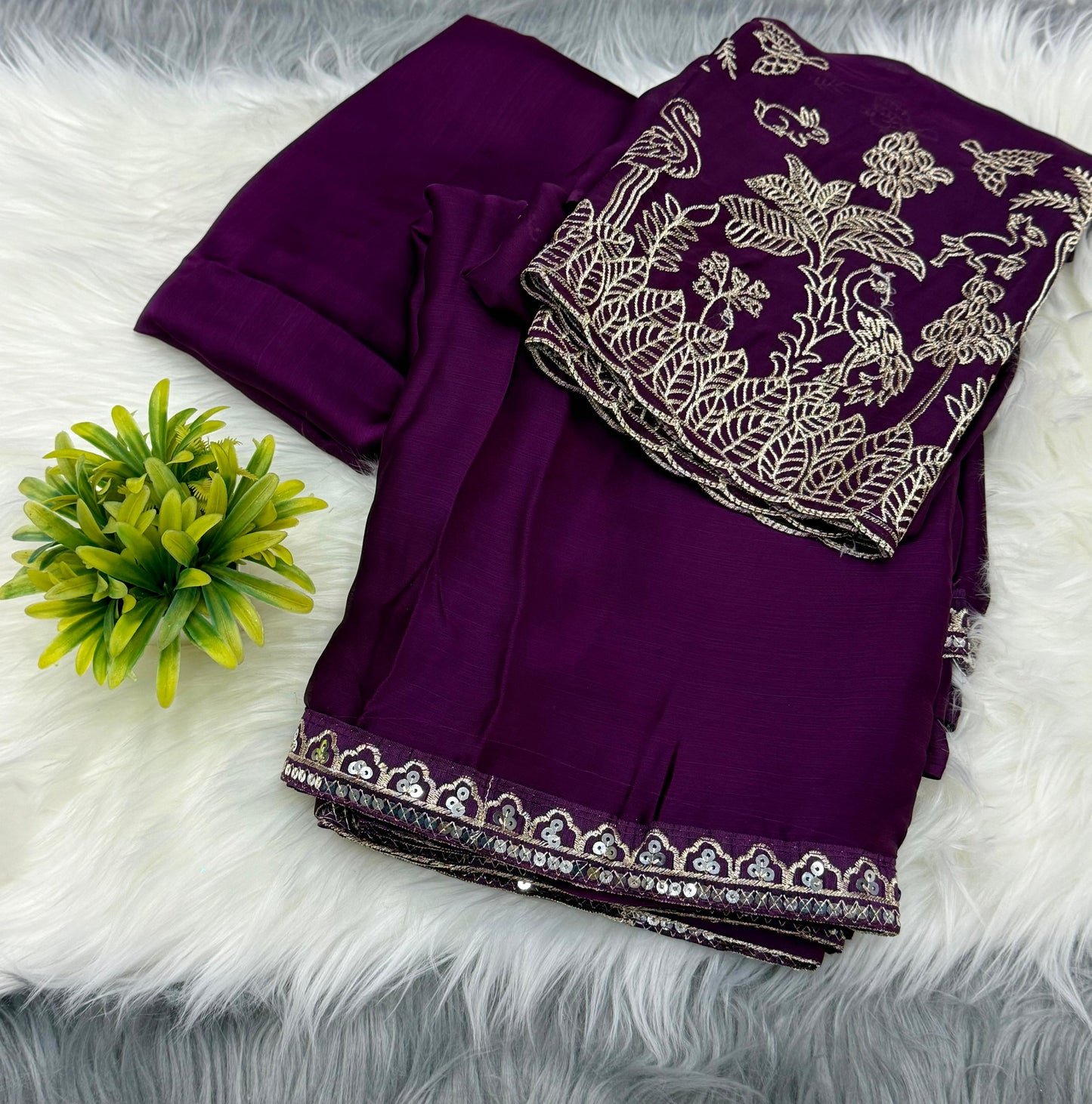 NN-2040 SATIN SILK SAREE WITH BEAUTIFUL SEQUENCE EMBORIDERY BORDER WITH HEAVY WORK BLOUSE