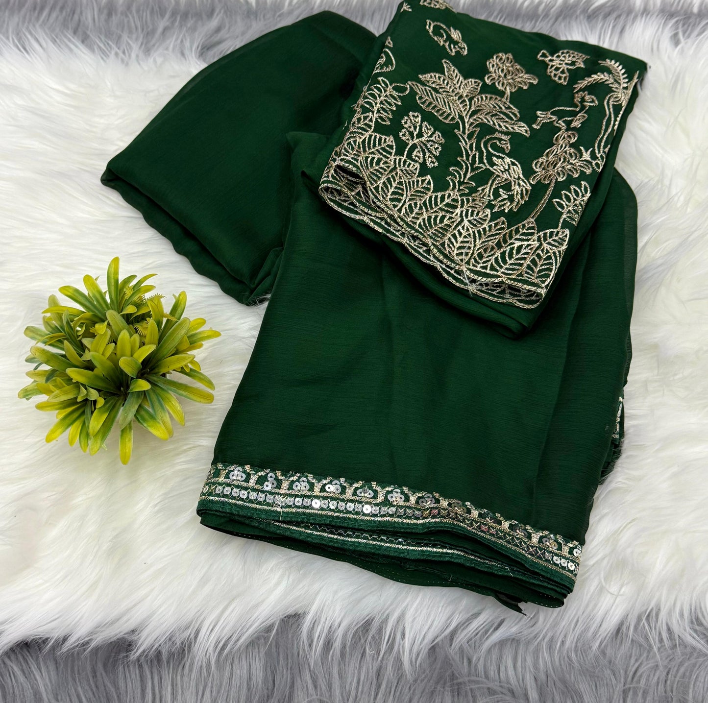 NN-2040 SATIN SILK SAREE WITH BEAUTIFUL SEQUENCE EMBORIDERY BORDER WITH HEAVY WORK BLOUSE
