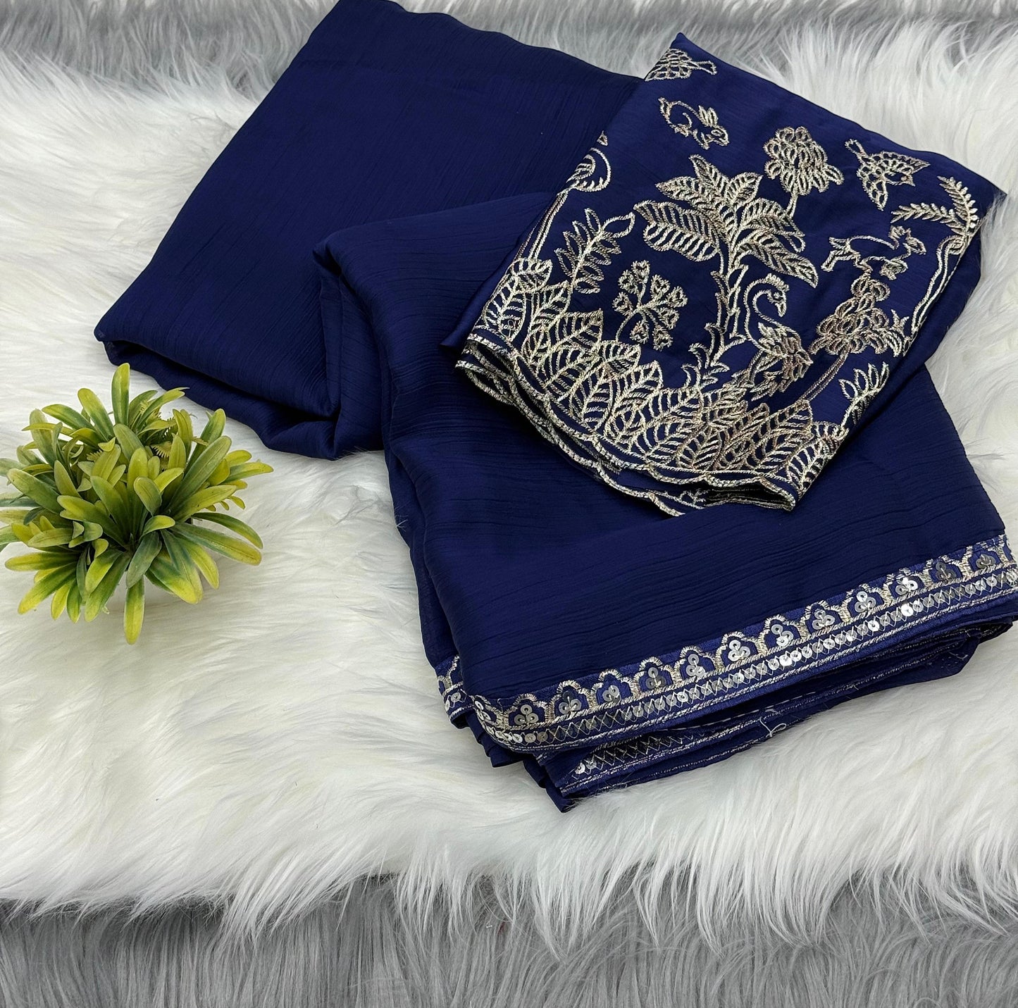 NN-2040 SATIN SILK SAREE WITH BEAUTIFUL SEQUENCE EMBORIDERY BORDER WITH HEAVY WORK BLOUSE