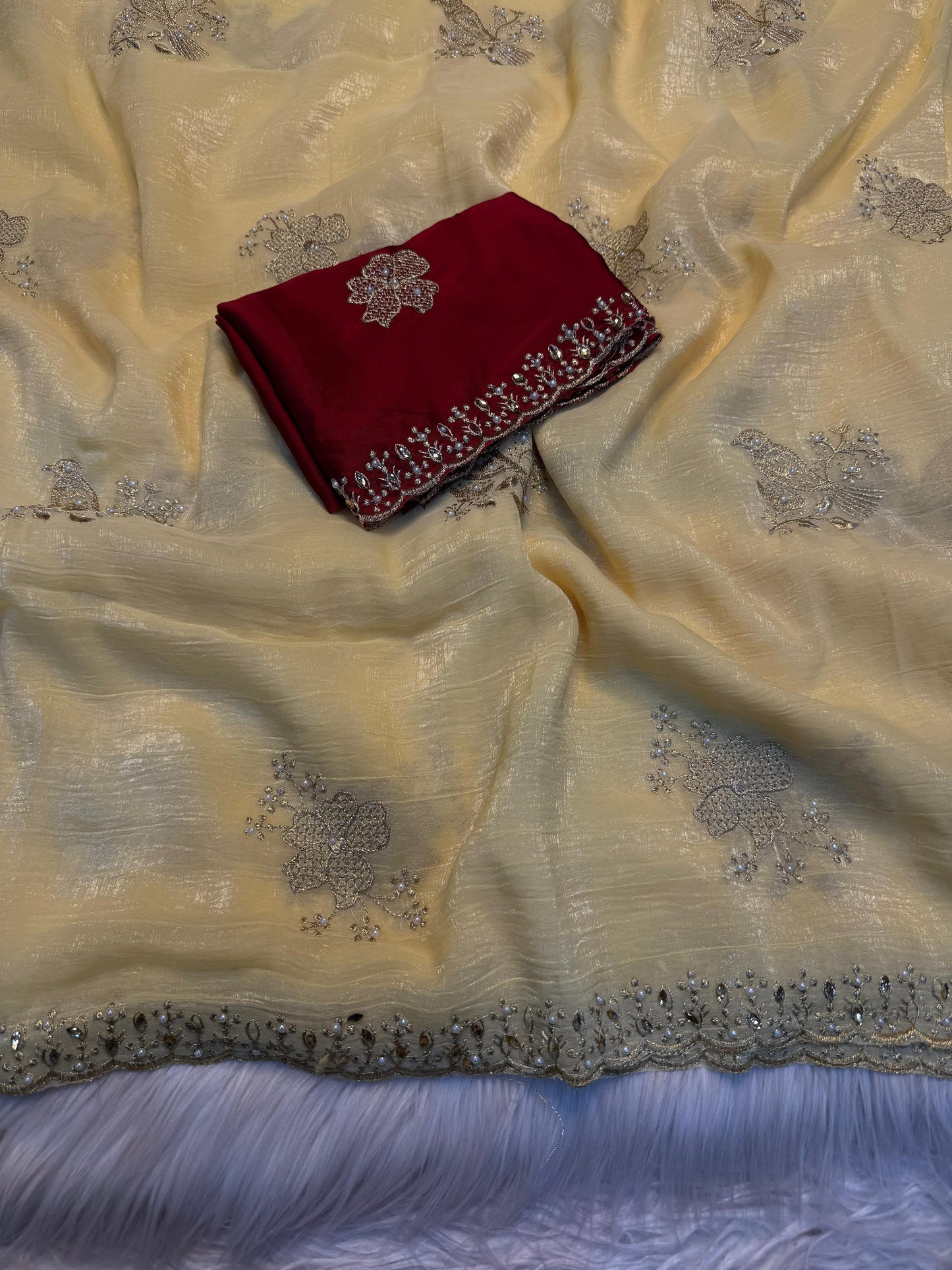 NN-2045 CRUNCHY silk with beautiful embroidery C-pallu work with full of elegance and moti work allover saree with Rangoli silk with blooming colours with heavy embroidary blouse