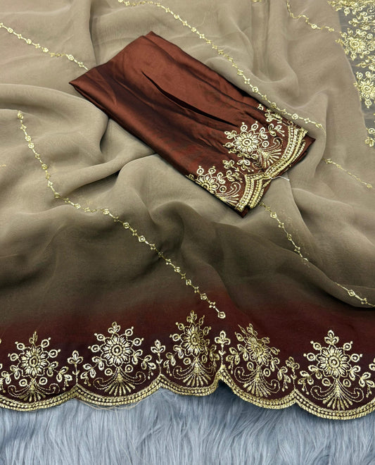 NN-2048 Georgett pedding with heavy c-pallu embroidary work with Rangoli blooming with heavy embroiday work blouse