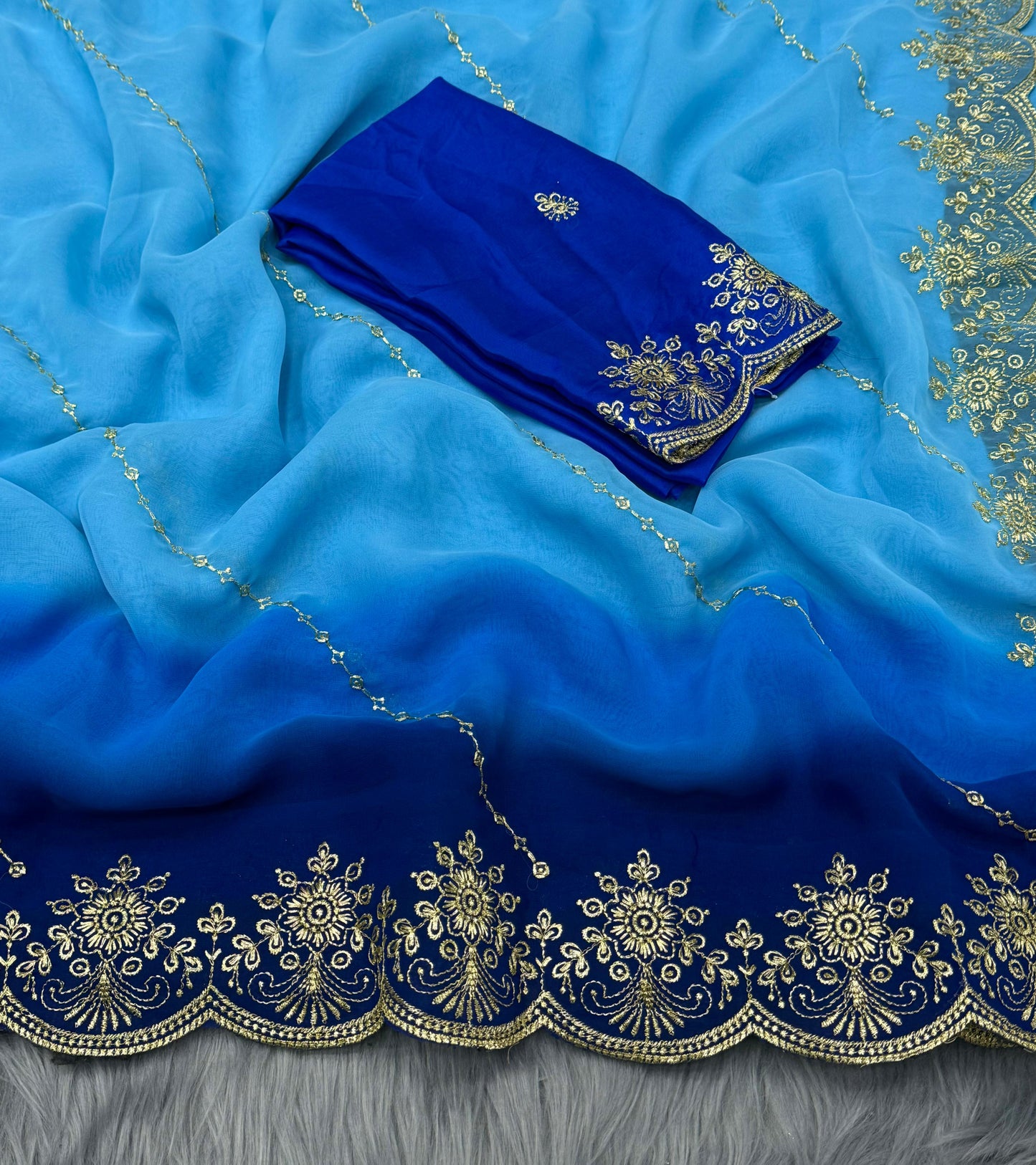NN-2048 Georgett pedding with heavy c-pallu embroidary work with Rangoli blooming with heavy embroiday work blouse
