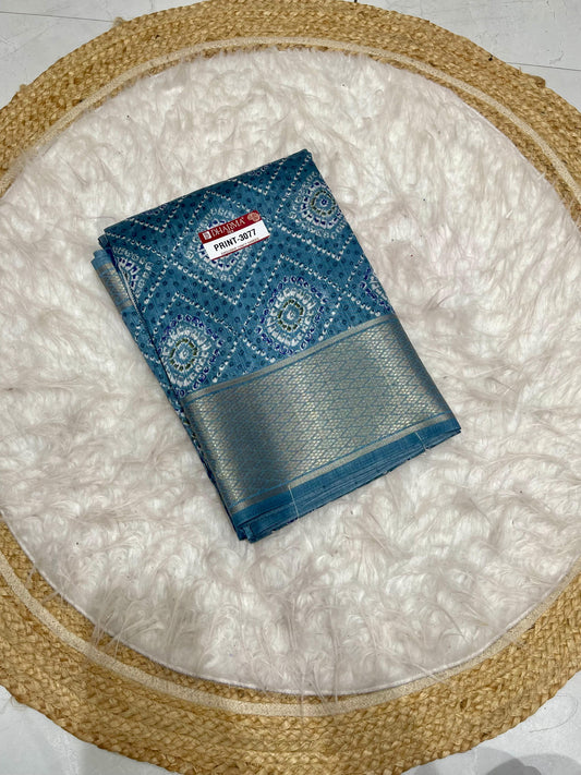 PRINT-3077 DOLA DOBBY SAREE WITH BEAUTIFUL PRINTS WITH PALLU AND BLOUSE