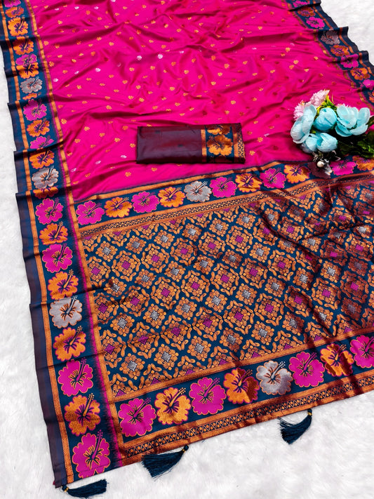 AJ-JAWANT-PAITHANI SOFT SILK NARAYAN PETH SAREE WITH BEAUTIFUL FLOWER DESIGN ON BORDER