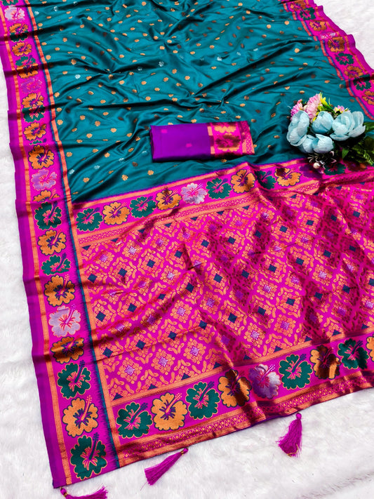 AJ-JAWANT-PAITHANI SOFT SILK NARAYAN PETH SAREE WITH BEAUTIFUL FLOWER DESIGN ON BORDER
