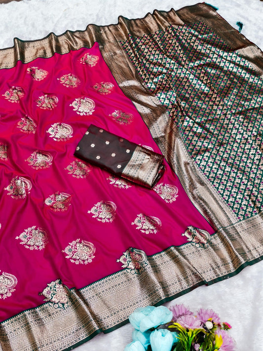 AJ-BUTTERFLY SOFT SILK SAREE WITH CONTRAST PALLU AND BORDER WITH BEAUTIFUL BUTTERFLY 🦋 DESIGN WITH BUTTI CONTRAST BLOUSE