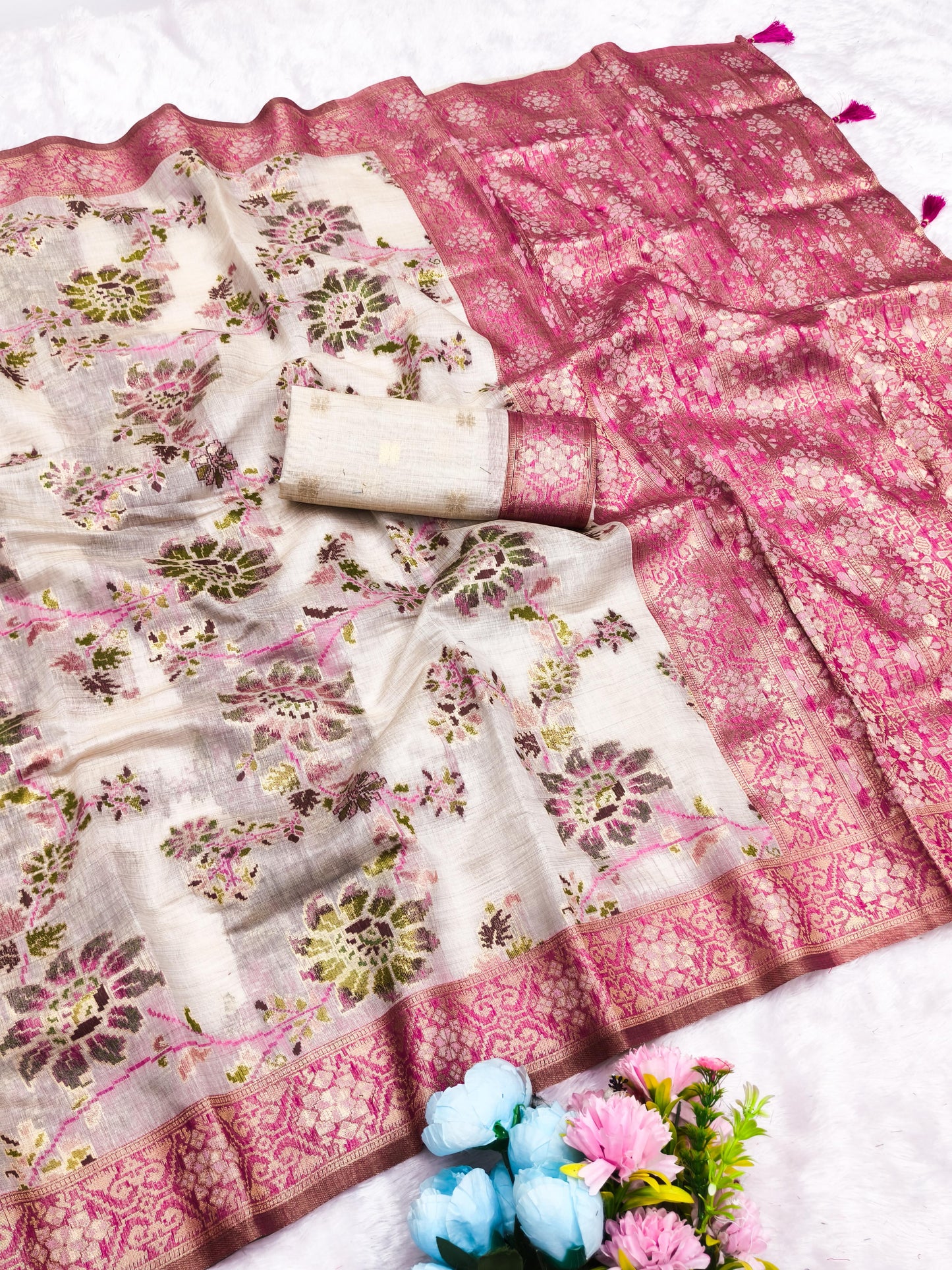 CT-RASHA COTTON SILK SAREE JHAL WEAVING DESIGN WITH CONSTAST BORDER WITH RICH PALLU WITH TASSELS