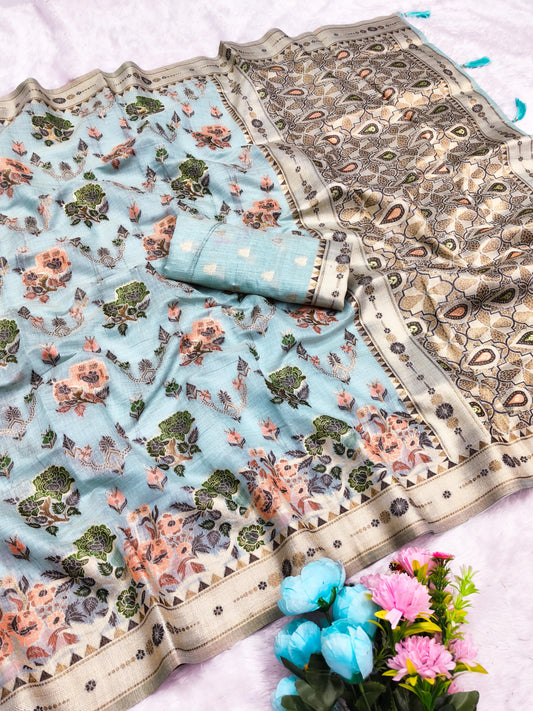 CT-BRINDA COTTON SILK SAREE WITH BEAUTIFUL JHAL FLORAL WEAVING DEDIGN WITH MULTI MEENA PREMIUM TASTE COLLECTION