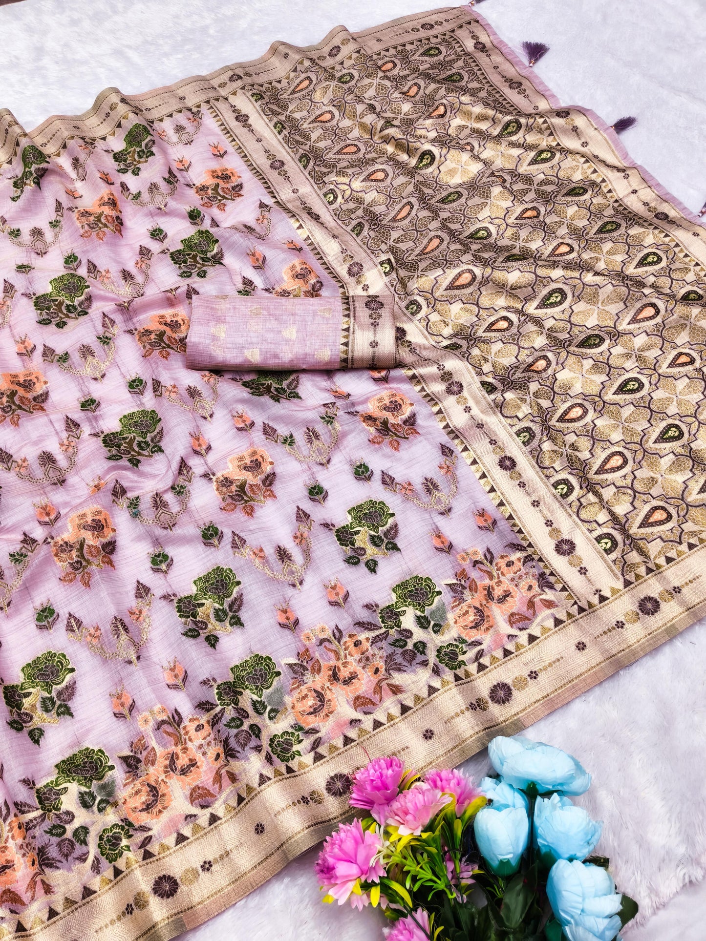 CT-BRINDA COTTON SILK SAREE WITH BEAUTIFUL JHAL FLORAL WEAVING DEDIGN WITH MULTI MEENA PREMIUM TASTE COLLECTION