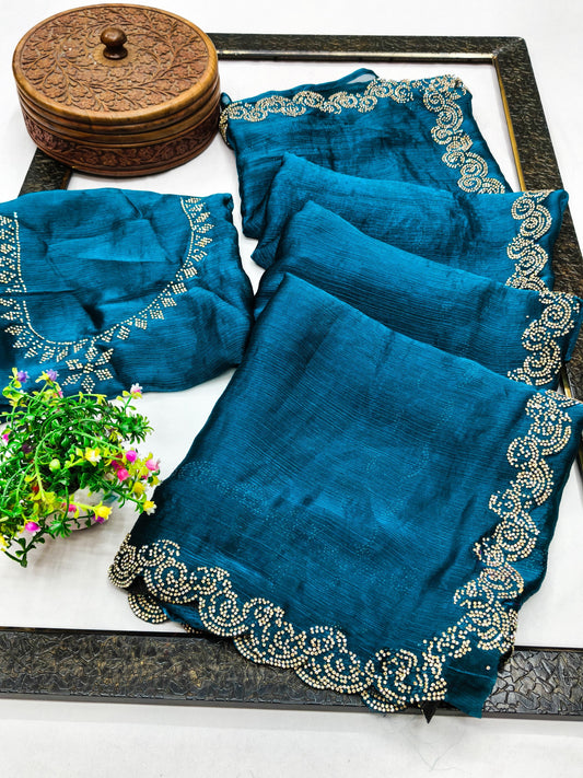 DF-TRIPURA BRIGHT FENDI SAREE WITH HEAVY JARKAN WORK ALL OVER WITH HEAVY BLOUSE