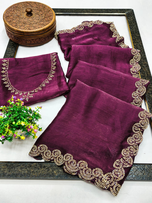 DF-TRIPURA BRIGHT FENDI SAREE WITH HEAVY JARKAN WORK ALL OVER WITH HEAVY BLOUSE