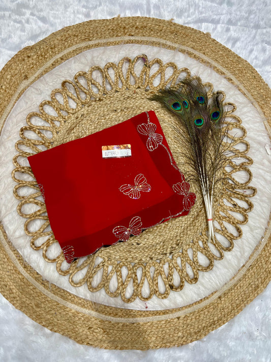 KAS-TITLI BLOOMING SAREE WITH BEAUTIFUL JARKAN DMC WORK BUTTERLY DESIGN ALL OVER