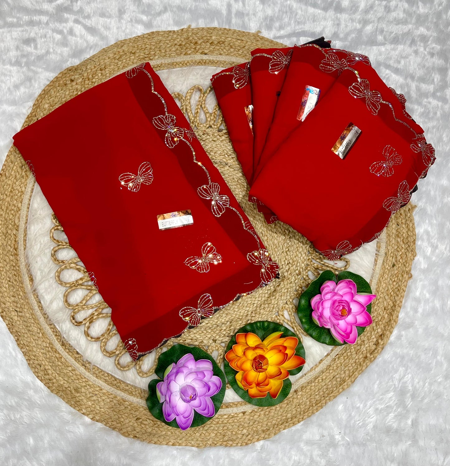 KAS-TITLI BLOOMING SAREE WITH BEAUTIFUL JARKAN DMC WORK BUTTERLY DESIGN ALL OVER