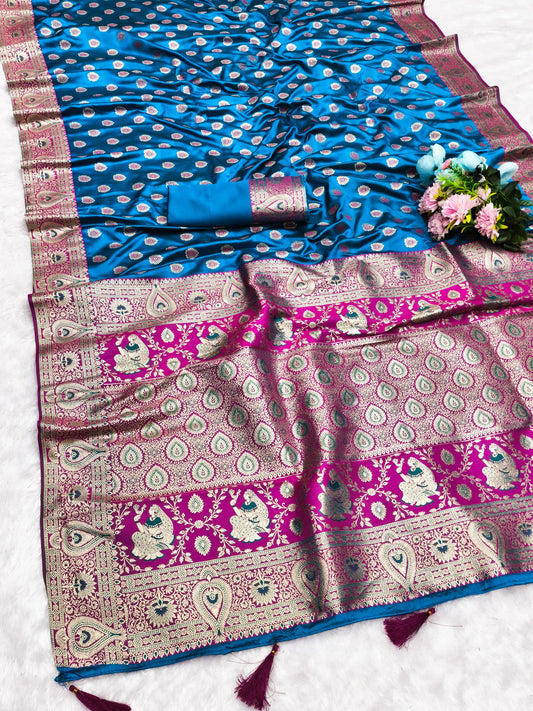 AJ-SATIN-CREATIVE SOFT SATIN SILK SAREE WITH RICH PALLU WITH CONTRAST PALLU AND BORDER WITH BUTTA DESIGN WITH BUTTI BLOUSE