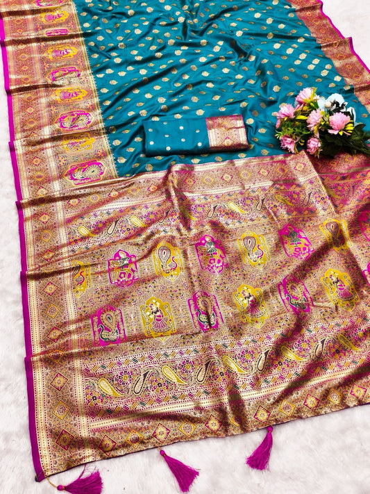 AJ-VICTORIA SOFT 50/600 SILK SAREE WITH POSITION STYLE WEAVING WITH HEAVY DESIGN WITH CONTRAST BODY PALLU AND BLOUSE