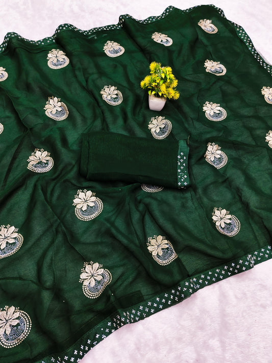 DF-VARMA SIMMER SAREE WITH EMBORIDERY WORK WITH THREAD AND DIAMOND WORK