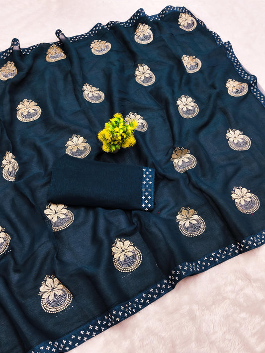 DF-VARMA SIMMER SAREE WITH EMBORIDERY WORK WITH THREAD AND DIAMOND WORK