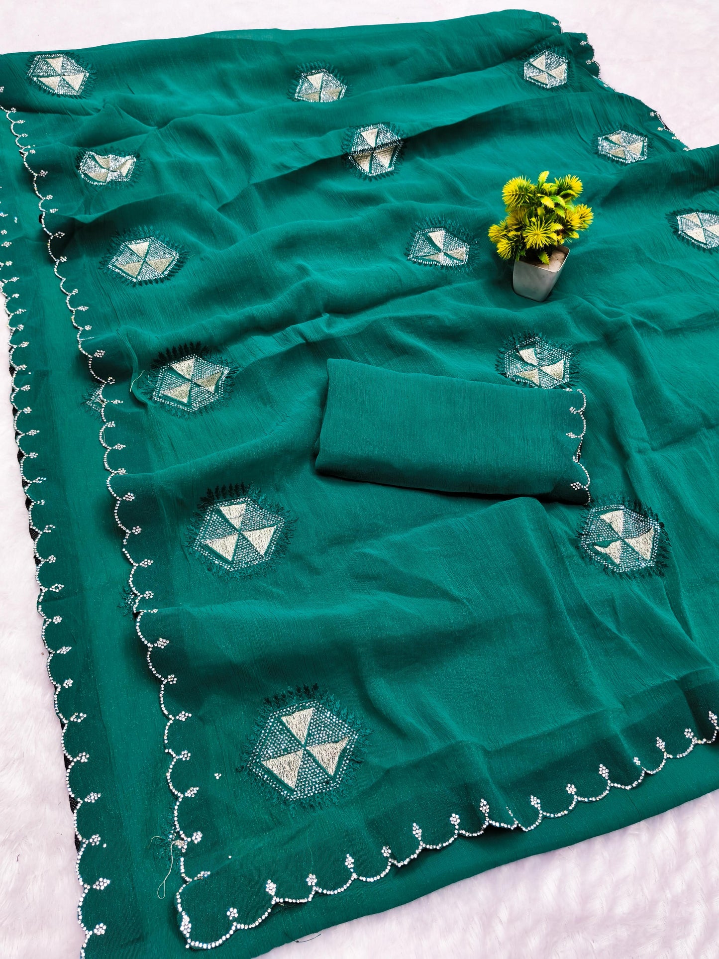 DF-HASMIT SIMMER SAREE WITH EMBORIDERY WORK WITH THREAD AND DIAMOND WORK