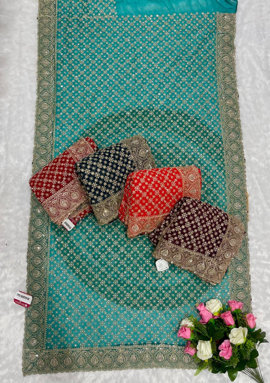 BS-KASMIR-KI-KALI BLOOMING SAREE WITH HEAVY FESTIVE ZARDOSI WORK SAREE WITH HEAVY JARKAN WORK WITH HEAVY BLOUSE