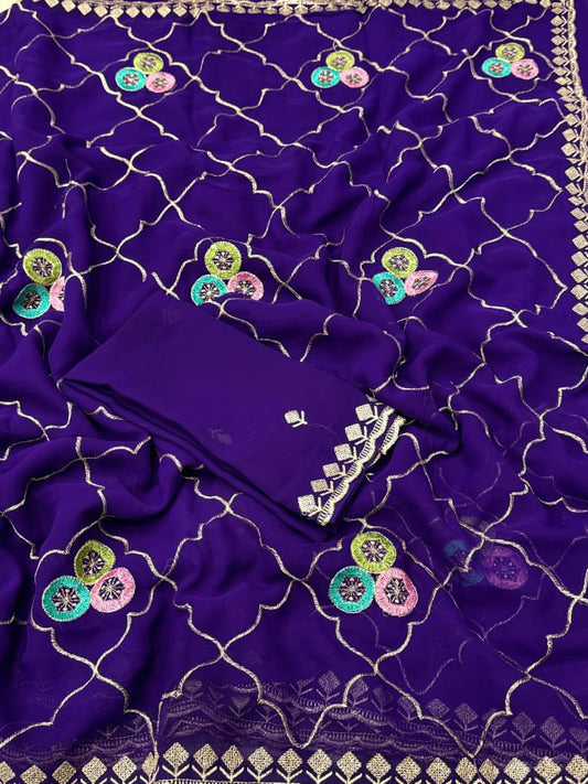 NN-2053 Georgette fabric with beautiful C-pallu embroidary work with allover multi desginer thread work on it with Tone to tone embroidary work blous