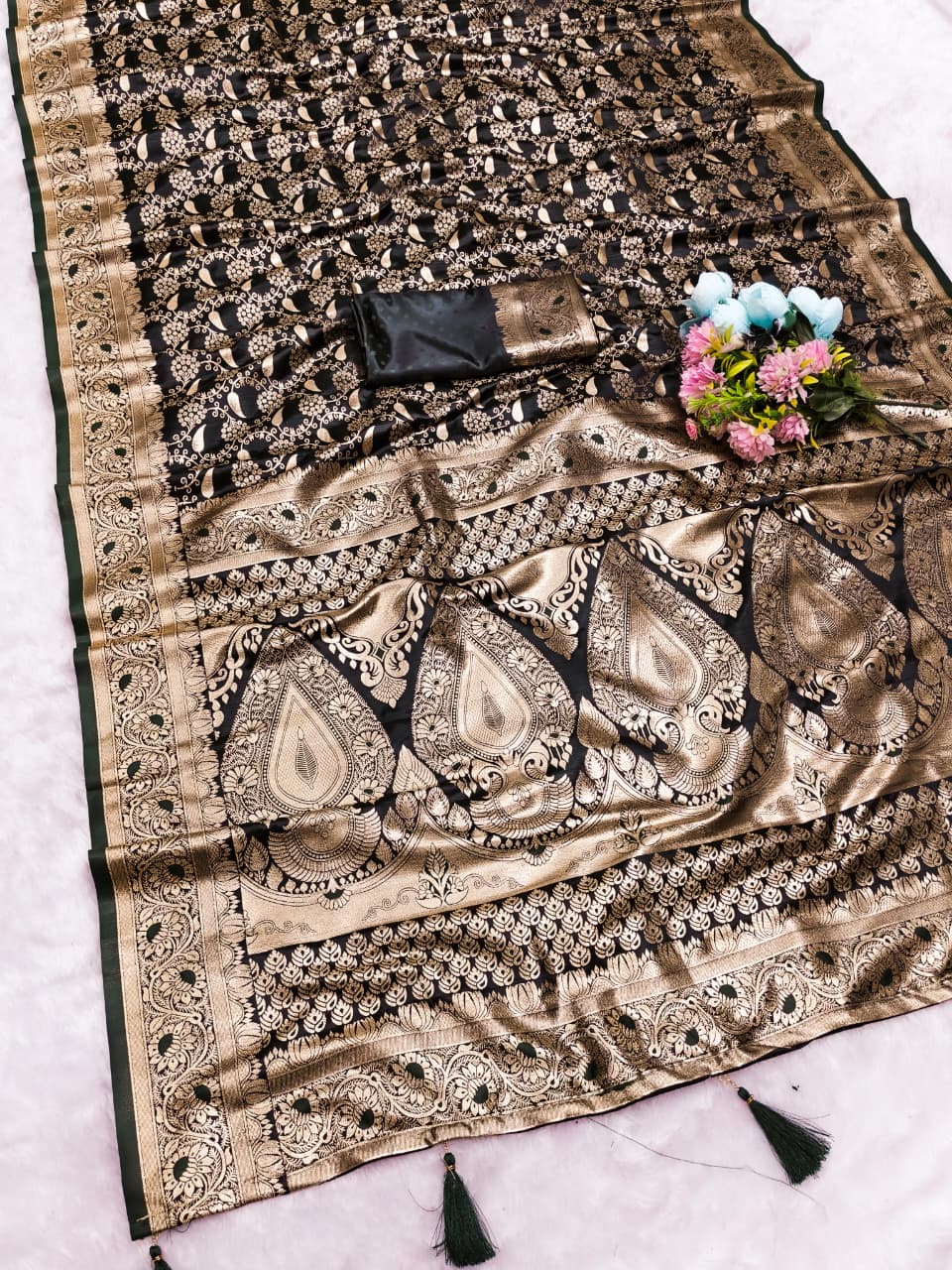 AJ-SATIN-TAMANNA SATIN SILK SAREE WITH RICH PALLU AND BEAUTIFUL MEENAKARI WORK WITH DARK MATCHING