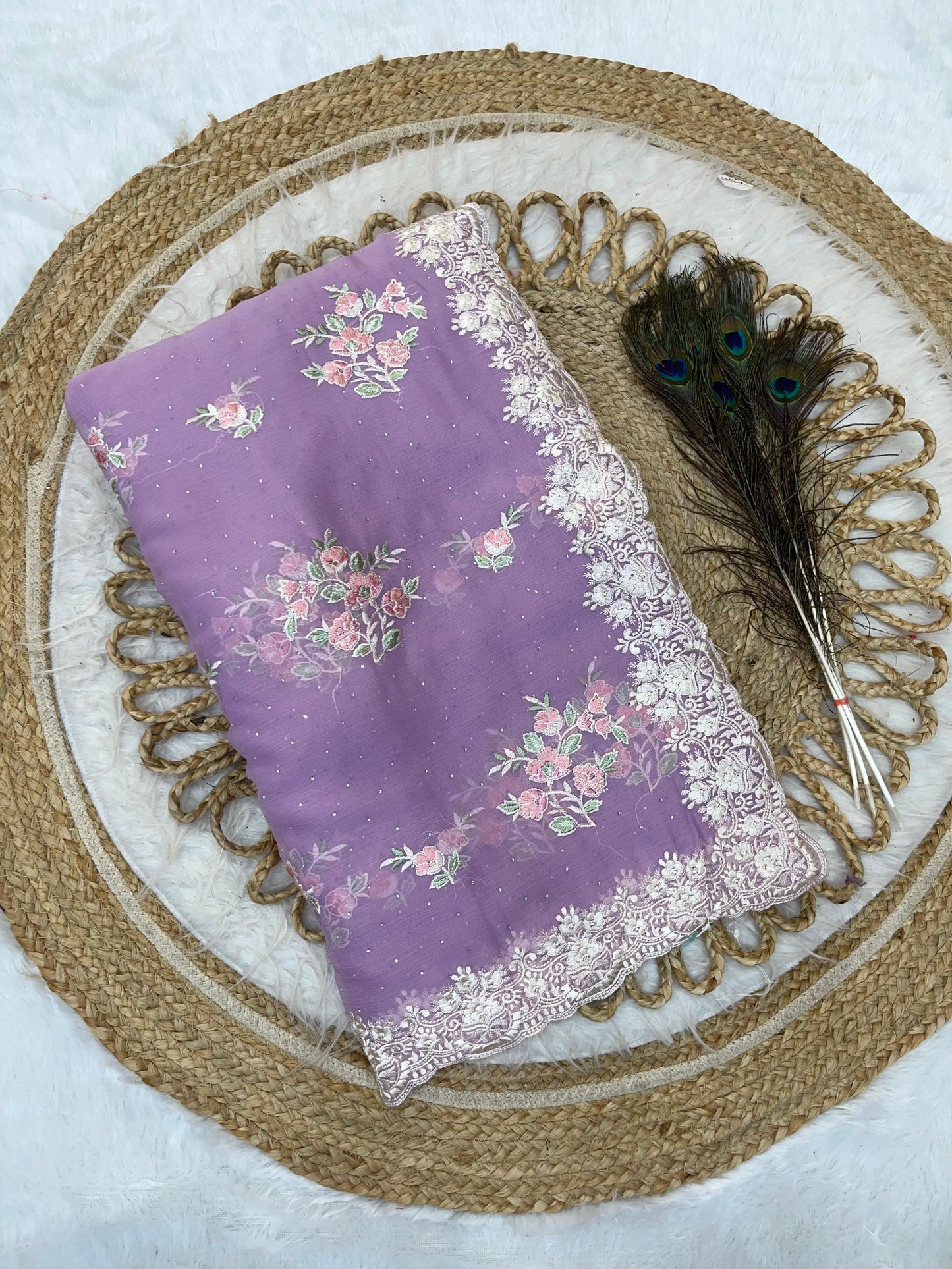 BS-AUDI NC TISSUE FABRIC SAREE WITH SILVER EMBORIDERY SAREE WITH MINIMAL SIROSKI WORK WITH THREAD WORK WITH HEAVY BLOUSE