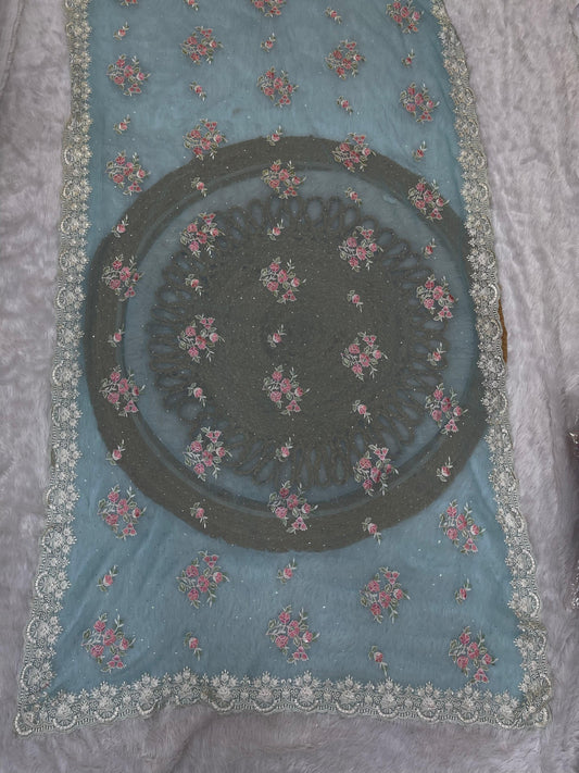 BS-AUDI NC TISSUE FABRIC SAREE WITH SILVER EMBORIDERY SAREE WITH MINIMAL SIROSKI WORK WITH THREAD WORK WITH HEAVY BLOUSE