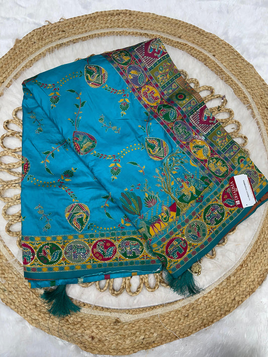 AJ-HEAVY-PASHMINA PASHMINA DIABLE SILK WITH HEAVY DESIGN WITH RICH PALLU AND TISSUE HEAVINESS WITH JARKAN WORK ALL OVER WITH LUXURY TASSELS