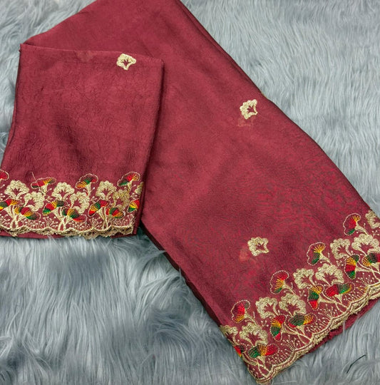 NN-2059 Newly launched fabric Rangoli crush with multi thread C-pallu work with Tone to tone heavy work blouse