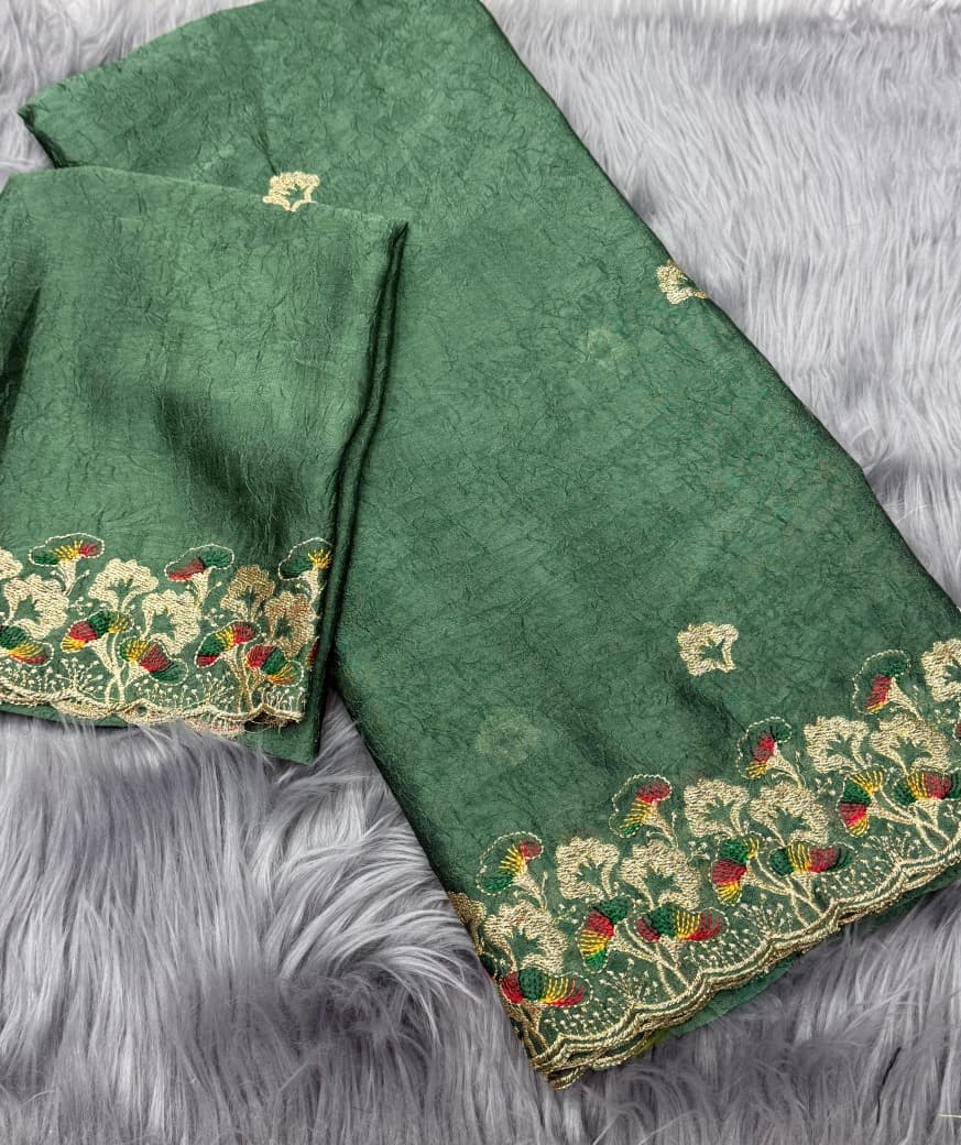 NN-2059 Newly launched fabric Rangoli crush with multi thread C-pallu work with Tone to tone heavy work blouse