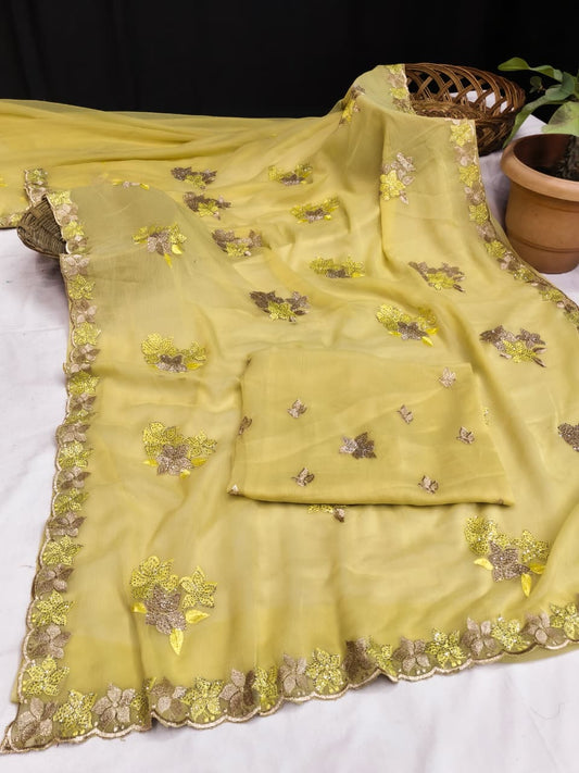 BS-TARA MANDAL VARI CHIFFON SAREE WITH VIRAL ONLINE DESIGN WITH HEAVY THREAD WORK AND EMBROIDERY WORK WITH HEAVY BLOUSE