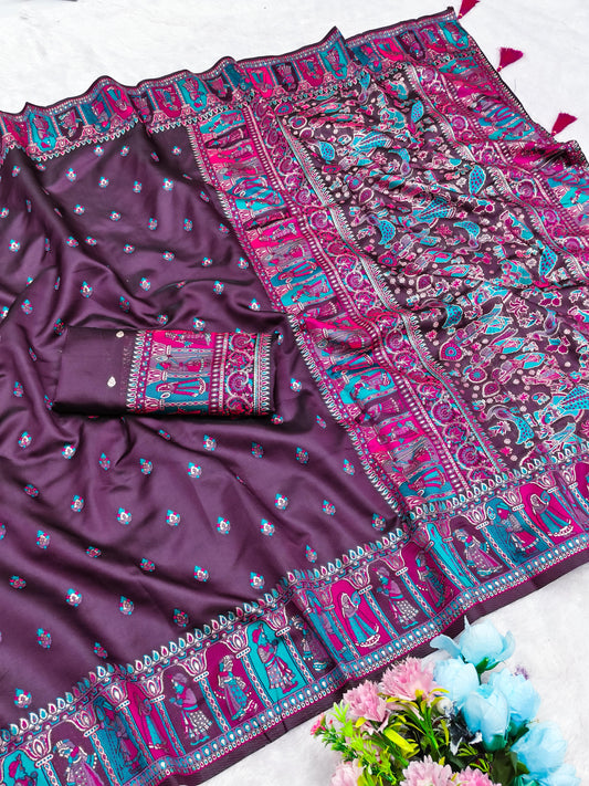 AJ-POSITION-PRAJA KOTA LITCHI SILK SAREE WITH POSITION STYLE WEAVING DESIGN WITH RICH PALLU AND PATLI WORK