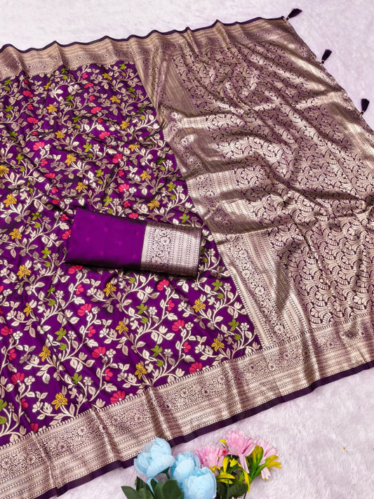 AJ-BHIMASHANAKAR SOFT SILK SAREE WITH WITH HEAVY JHAL MEENAKARI DESIGN VIRAL ONLINE DESIGN AT LOWEST RATE