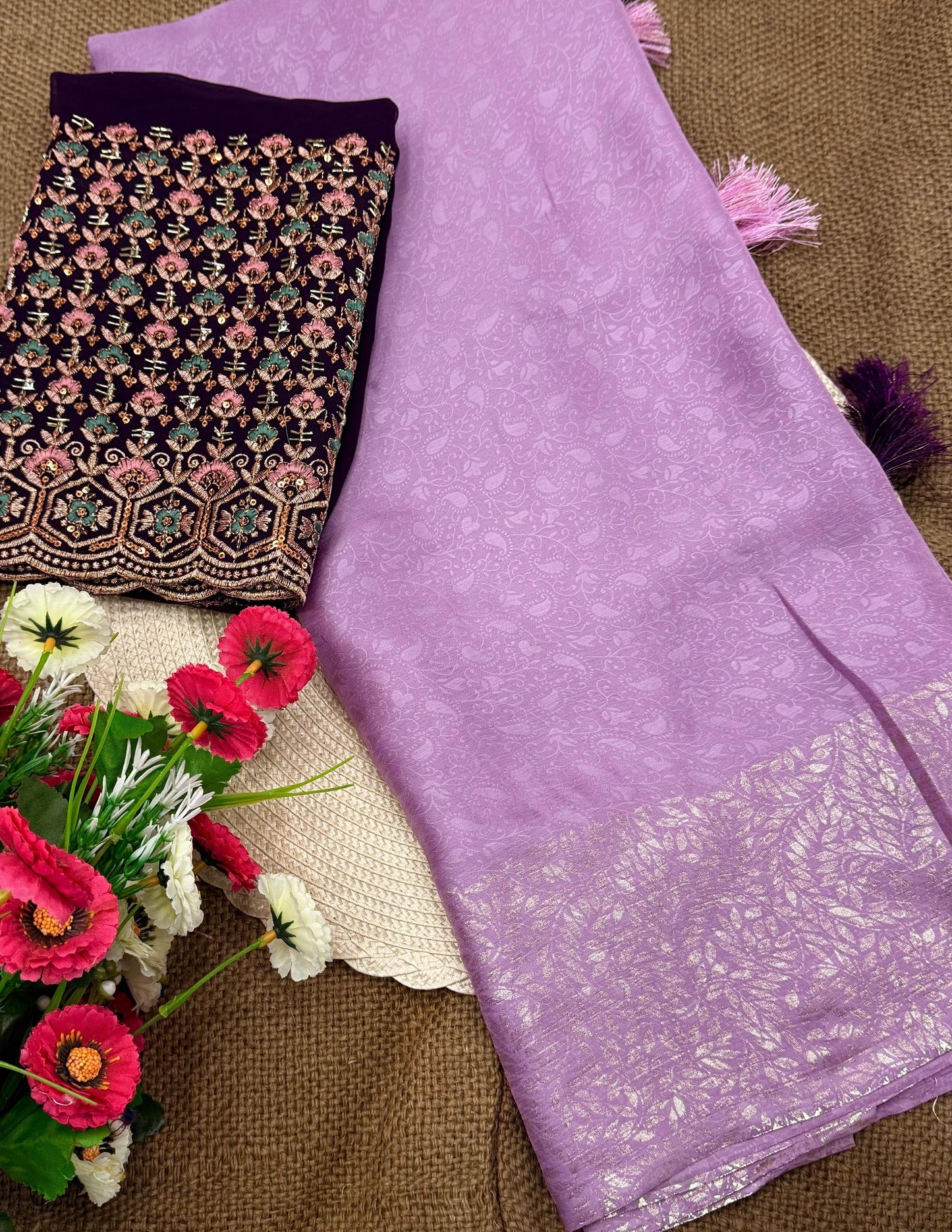 NN-2061 Star Georgette fabric with c-pallu work desgin with Contrast rich embroidary heavy work blouse