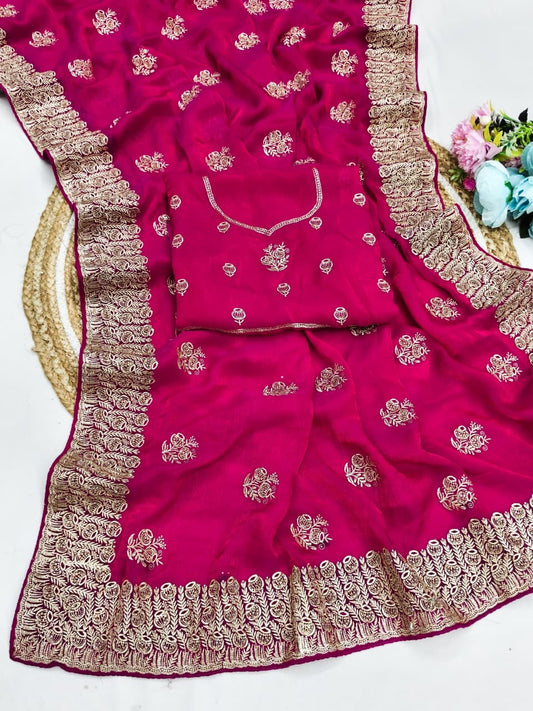 DF-KAVITA FENDI CHIFFON SAREE WITH BEAUTIFUL HEAVY EMBORIDERY WORK WITH HEAVY BLOUSE