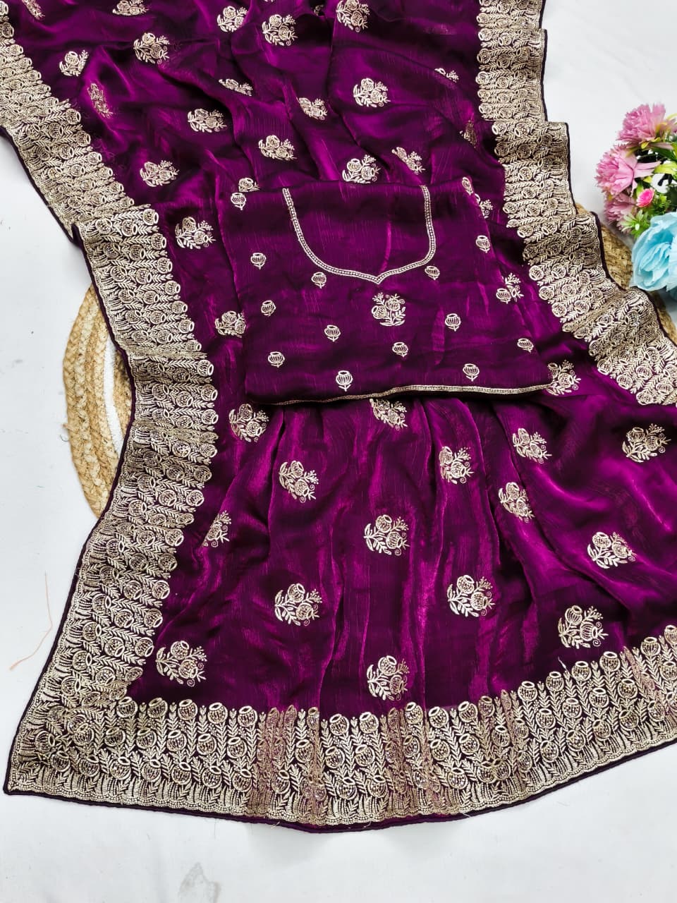 DF-KAVITA FENDI CHIFFON SAREE WITH BEAUTIFUL HEAVY EMBORIDERY WORK WITH HEAVY BLOUSE