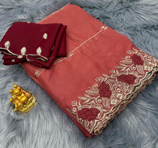 NN-2064 Star georgette fabric with c-pallu work with heavy thread work allover saree tone to tone rich embroidary blouse